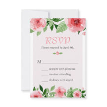 Cartão de Resposta RSVP Floral de Rosa em Aquarela