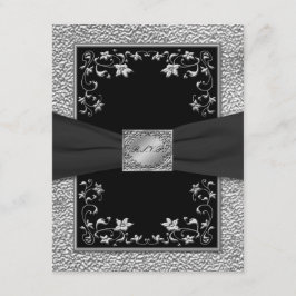 Cartão de Resposta RSVP Floral Preto e Cinza Chumb