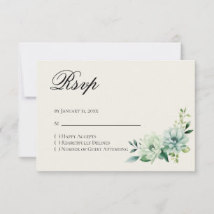 Cartão de Resposta RSVP Floral Verde de Quinceaner