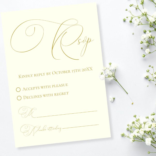 Cartão de Resposta RSVP Marfim e Dourado (Ivory & Gold RSVP Response Card)