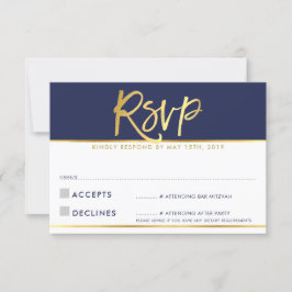 CARTÃO DE RESPOSTA RSVP moderno azul marinho escri