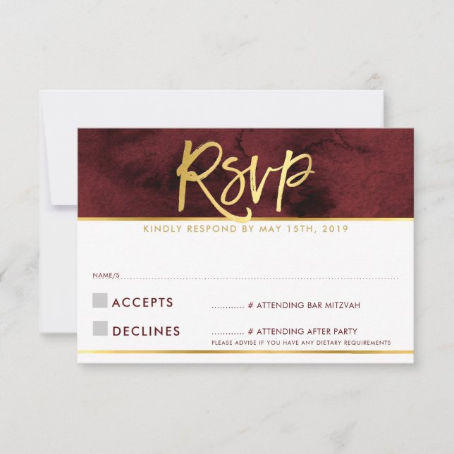 CARTÃO DE RESPOSTA RSVP moderno vermelho marrom do (Frente)