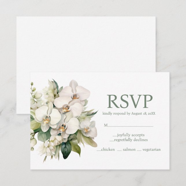 Cartão de Resposta RSVP Opções do Menu de Orquídea (Frente/Verso)