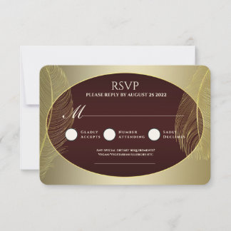Cartão de Resposta RSVP Oval Elegante em Dourado e