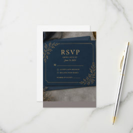 Cartão de Resposta RSVP Preto e Dourado, Resposta 