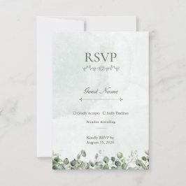 Cartão de Resposta RSVP Rosa Branca & Verde Salvia