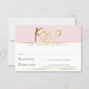 CARTÃO DE RESPOSTA RSVP rosa pálido com escrita em