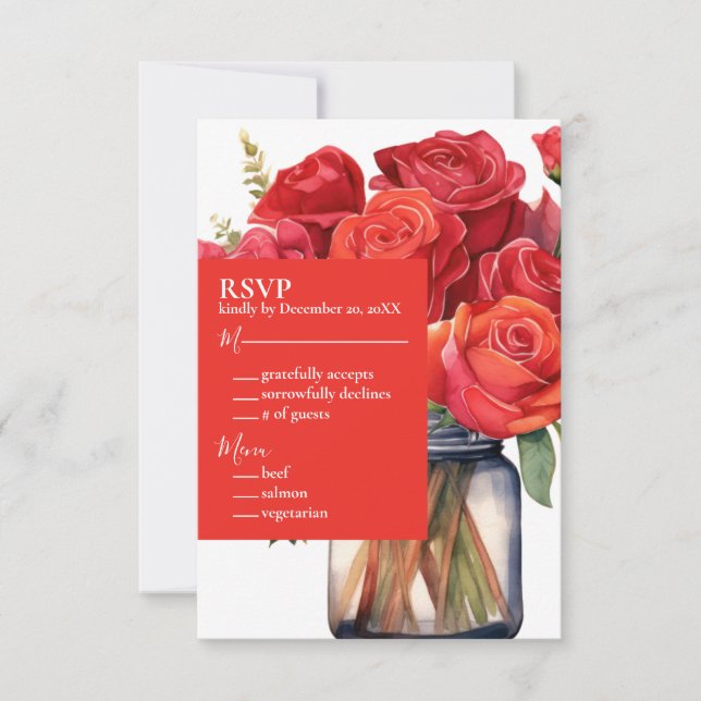 Cartão de Resposta RSVP Rosas Vermelhas (Frente)
