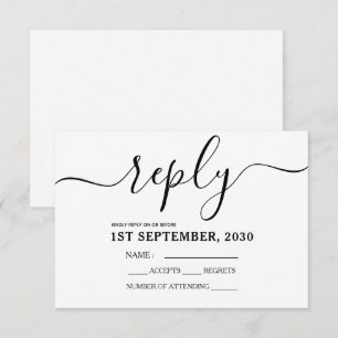 Cartão de Resposta RSVP Simples Preto e Branco