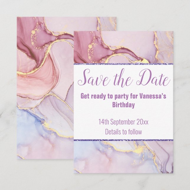 CARTÃO DE RESPOSTA SAVE THE DATE COM GLITTER DE MÁ (Frente/Verso)
