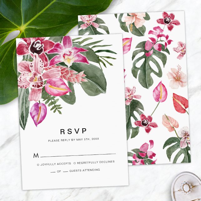 Cartão de Resposta Tropical (Tropical Floral Watercolor RSVP Card by Painted Paperie
)