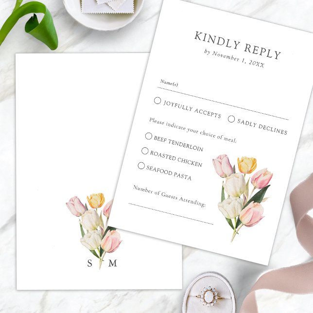 Cartão de Resposta Tulip Elegant (Watercolor Tulip Elegant RSVP Card Monogram by Painted Paperie
)