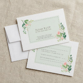 Cartão de Resposta Verde RSVP Floral de Aquarela