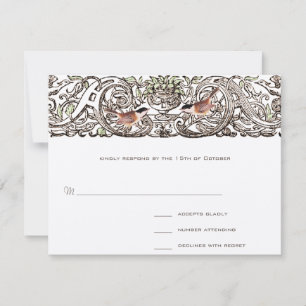 Cartão de Resposta Vintage Birds Chickadee Scroll