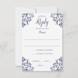 Cartão de Resposta Vintage Elegante - Nadine (Azul