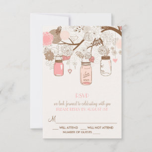 Cartão de Resposta Vintage Pink Mason Jars e Flore