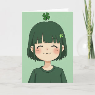 Cartão de retrato de anime de menina feliz