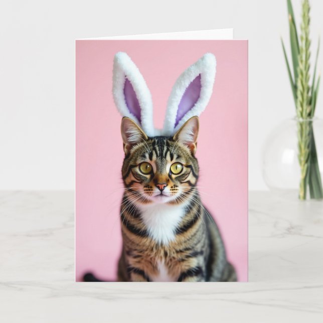 Cartão de retrato de gato fofo com orelhas (Frente)