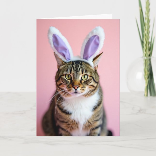 Cartão de retrato de gato listrado com orelhas fes (Frente)