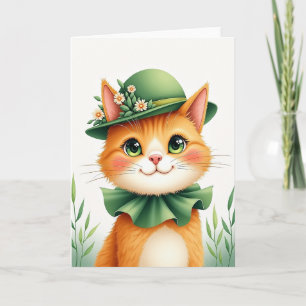 Cartão de retrato de gato ruivo com chapéu bowler