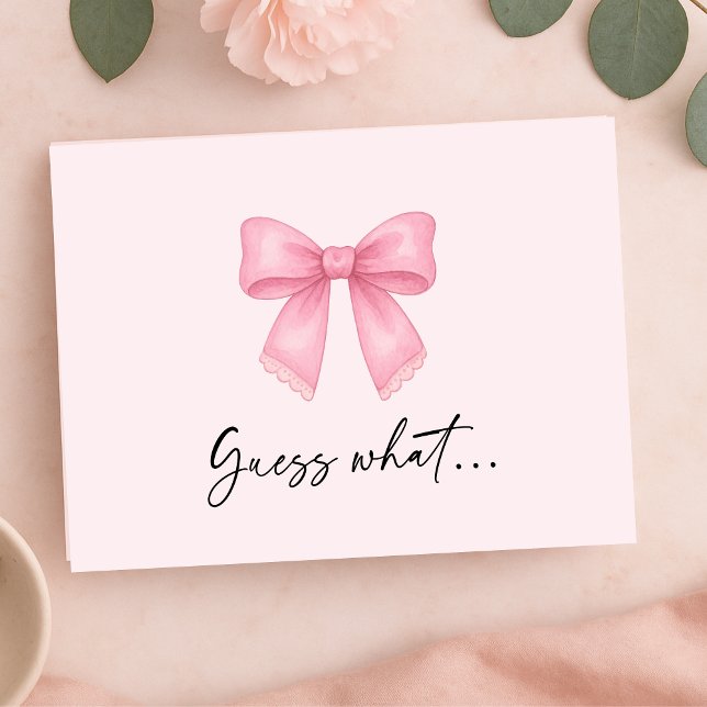 Cartão de Revelação de Férias de Surpresa com Laço (Cute Bow Surprise Holiday Vacation Reveal Card (Front))