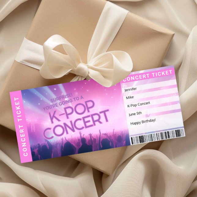Cartão de Revelação de Ingresso de Concerto de Pre (Surprise K-Pop Concert Ticket Printable | K-Pop Gift Reveal Boarding Pass | Fan Gift for Teen or Fri)