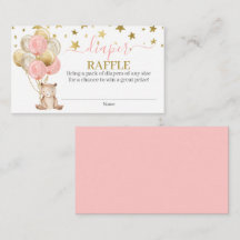 cartão de rifa de fralda da menina do ursinho de p