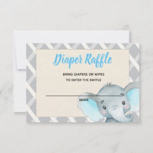 Cartão de rifa de fralda de elefante menino azul