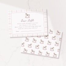 Cartão de rifa de fraldas Cavalo de Balanço Rosa C
