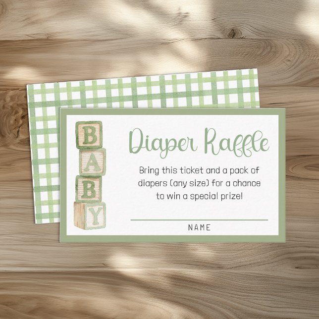 Cartão de Rifa de Fraldas Verde Sálvia | Inserção  (Diaper Raffle Card)