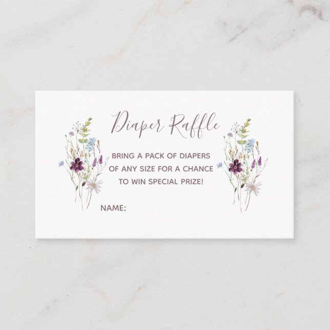 Cartão de Rifa de Fraldas WildFlowers, Cartão de E (Frente)