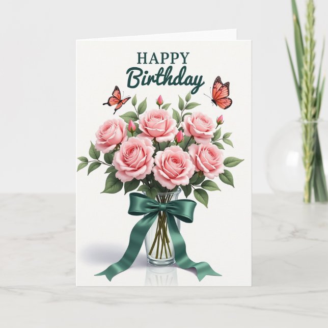 Cartão de Rosa Bege de Aniversário Doce (Frente)