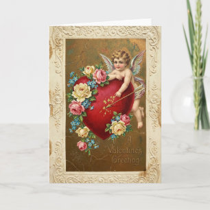 Cartão de Rosas Coração do Cupido Vintage