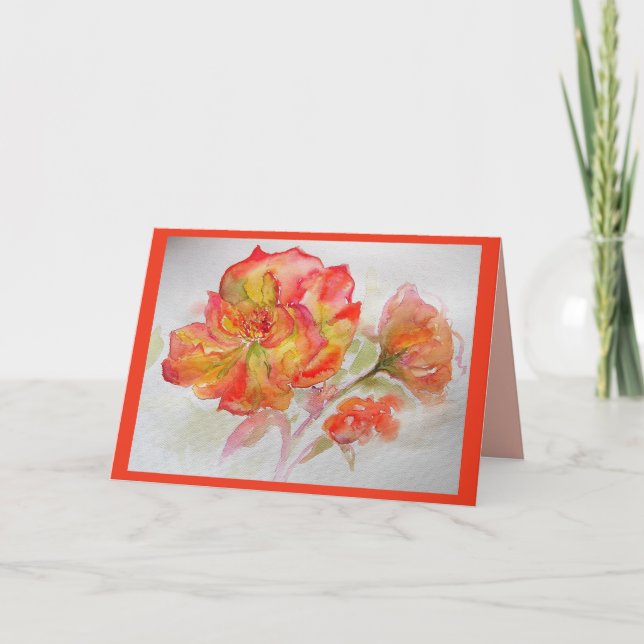 Cartão de rosas em aquarela de rosa laranja flores (Frente)