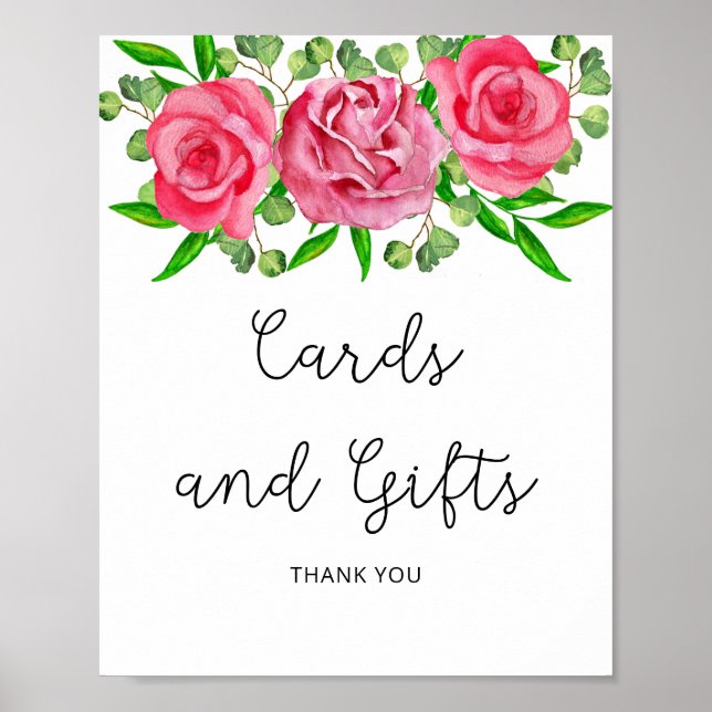Cartão de rosas em aquarela Poster de Presentes (Frente)