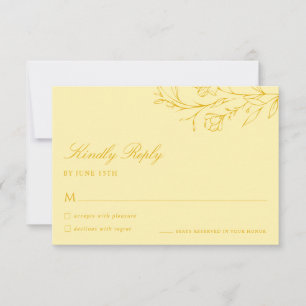 Cartão de RSVP Amarelo Manteiga Floral Moderno par