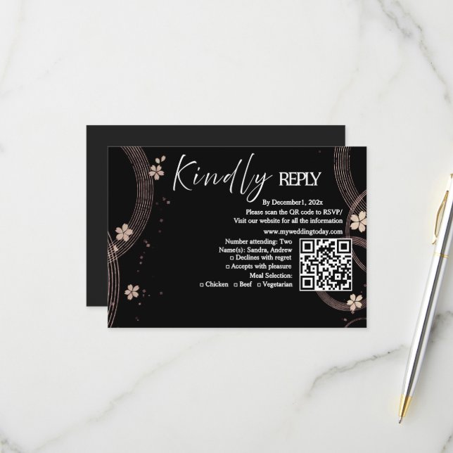 Cartão de RSVP Arch Serenity Black Premium (Frente/Verso In Situ)
