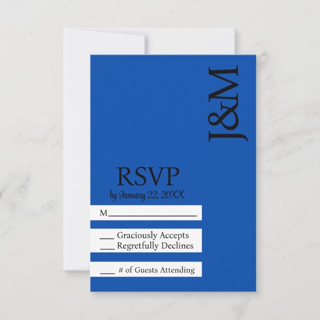 Cartão de RSVP azul cobalto minimalista (Frente)