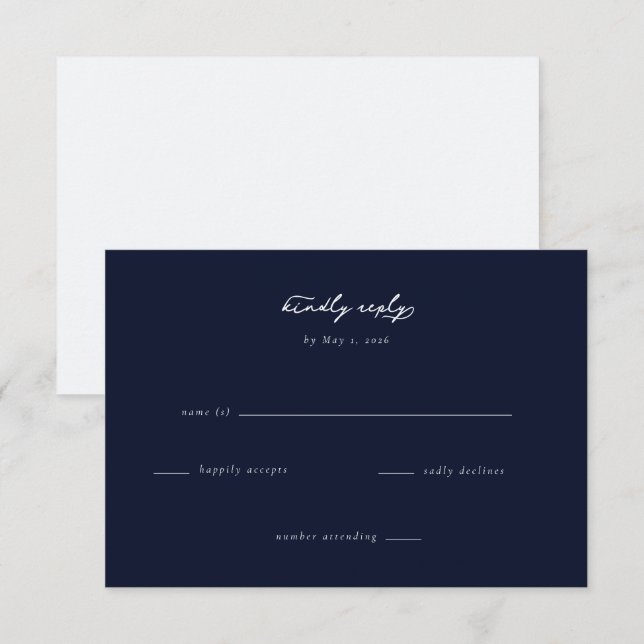 Cartão de RSVP Azul Elegante (Frente/Verso)