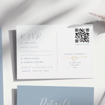 Cartão de RSVP Azul Empoeirado com Código QR Casam