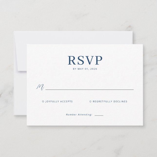 Cartão de RSVP Azul Marinho Elegante (Frente)