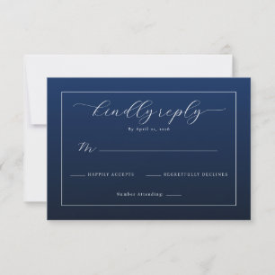 Cartão de RSVP Azul Naval Elegante