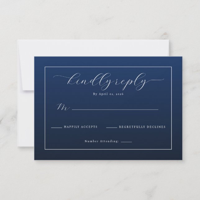 Cartão de RSVP Azul Naval Elegante (Frente)