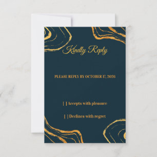 Cartão de RSVP Azul Royal Navy Elegante Dourado
