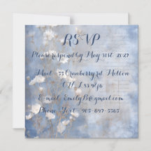 Cartão de RSVP Azul Rústico