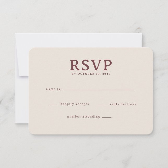 Cartão de RSVP Bege Elegante (Frente)