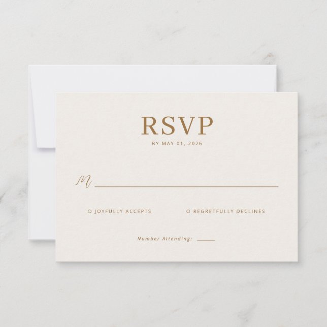 Cartão de RSVP Bege Sofisticado (Frente)