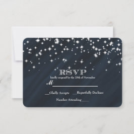 Cartão de RSVP Blue & Sparkle Stars Elegant Glamou
