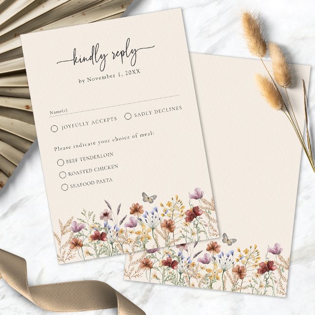 Cartão de RSVP Boho Elegante Floral (Floral Elegant Boho RSVP Card
)