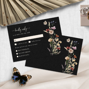 Cartão de RSVP Boho Flor Silvestre Preta
